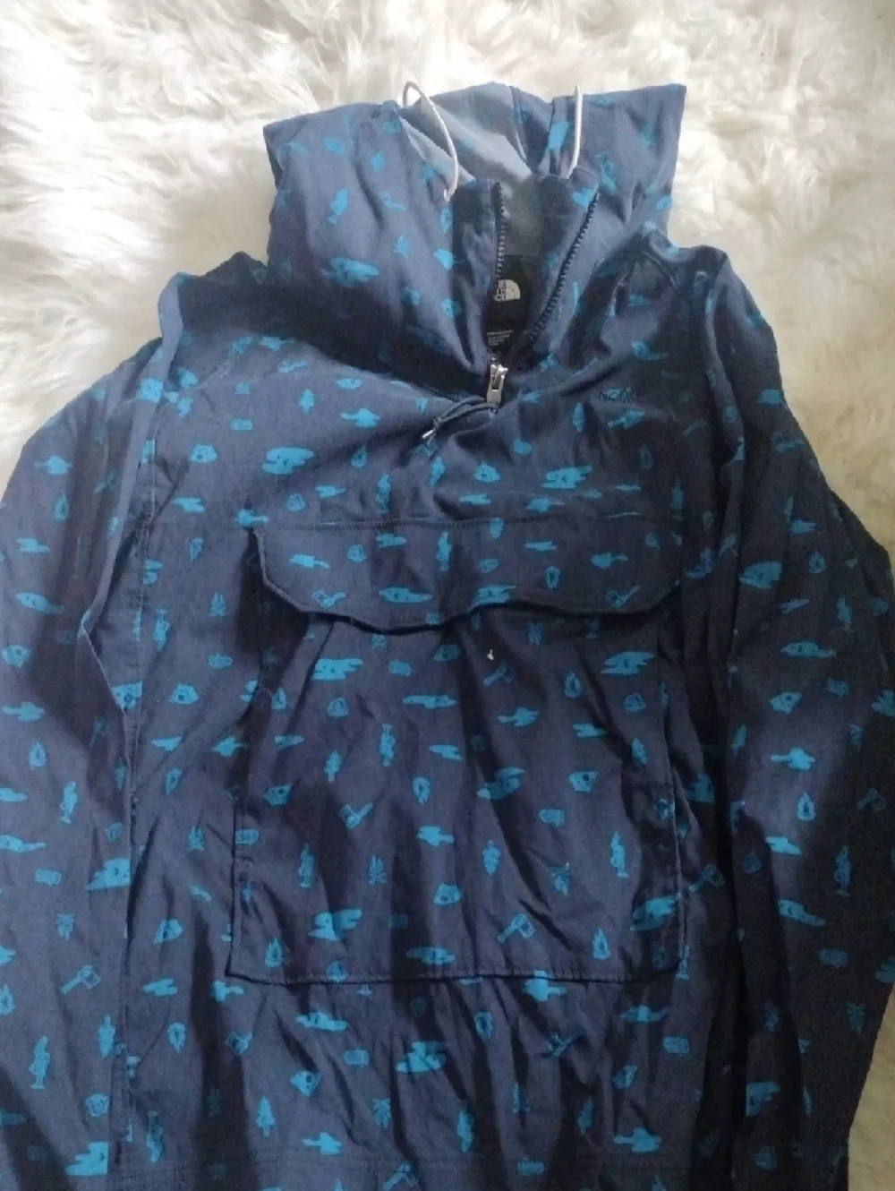 The North Face Navy Pullover Anorak with Teal Print